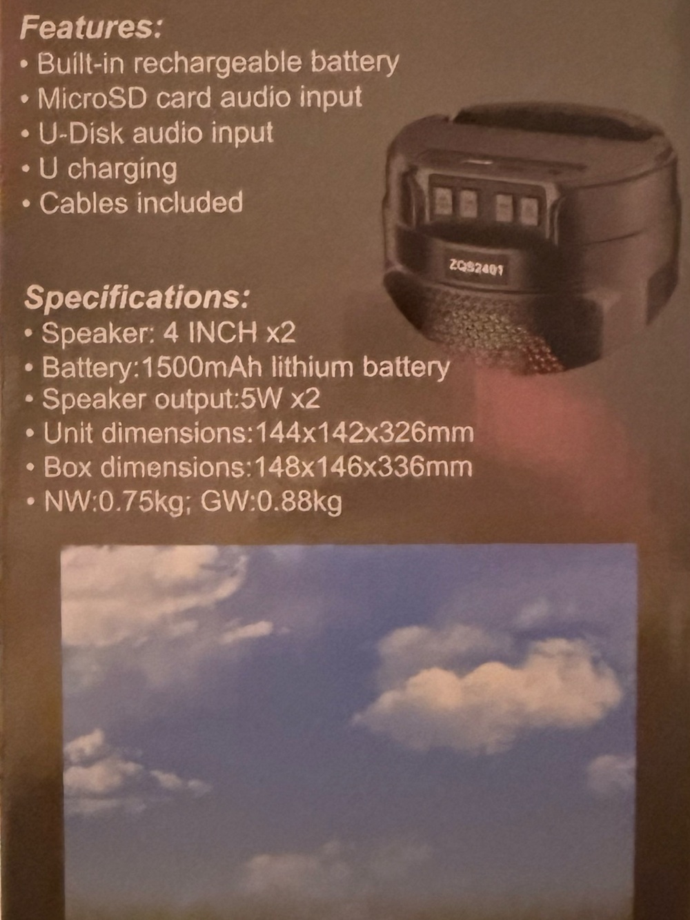 Portable Bluetooth Speaker - Black with party lights